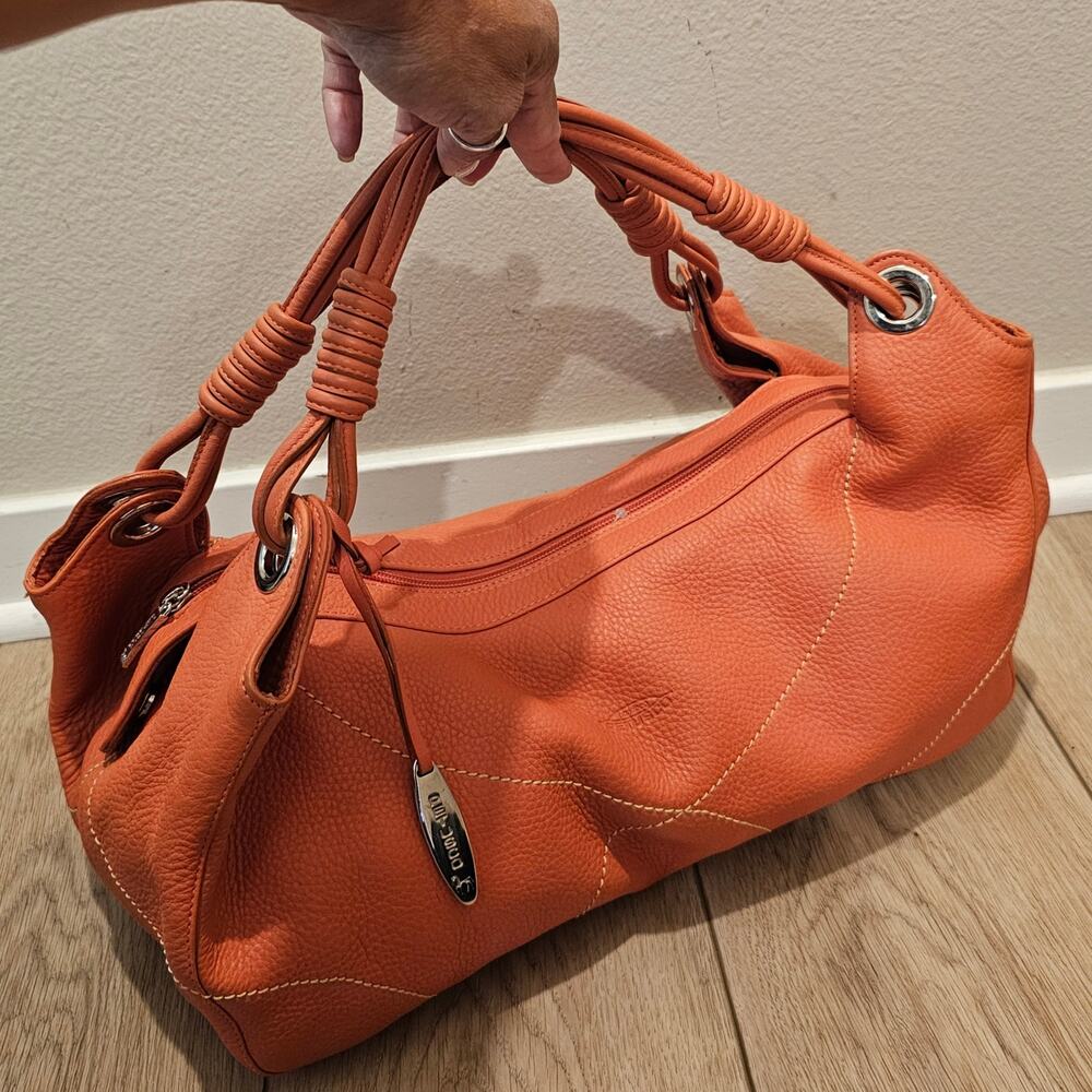 Petusco Orange Pebble Leather Hobo Shoulder Bag